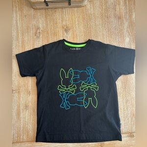 Psycho Bunny Kids Black Tee with Vibrant Blue and Green Graphic 10/12